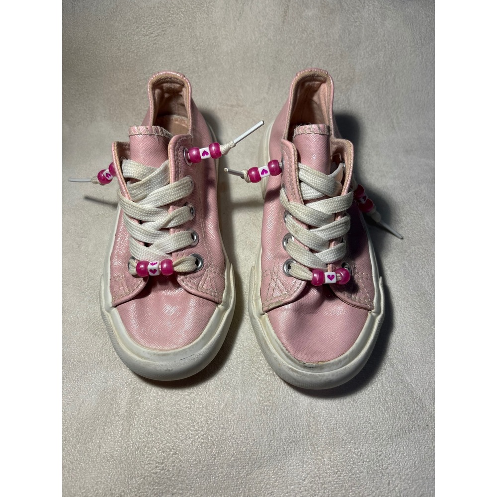 US Polo Assn Girls Pink Shimmer Heart Bead Sneakers Low Top Shoes Size 11
